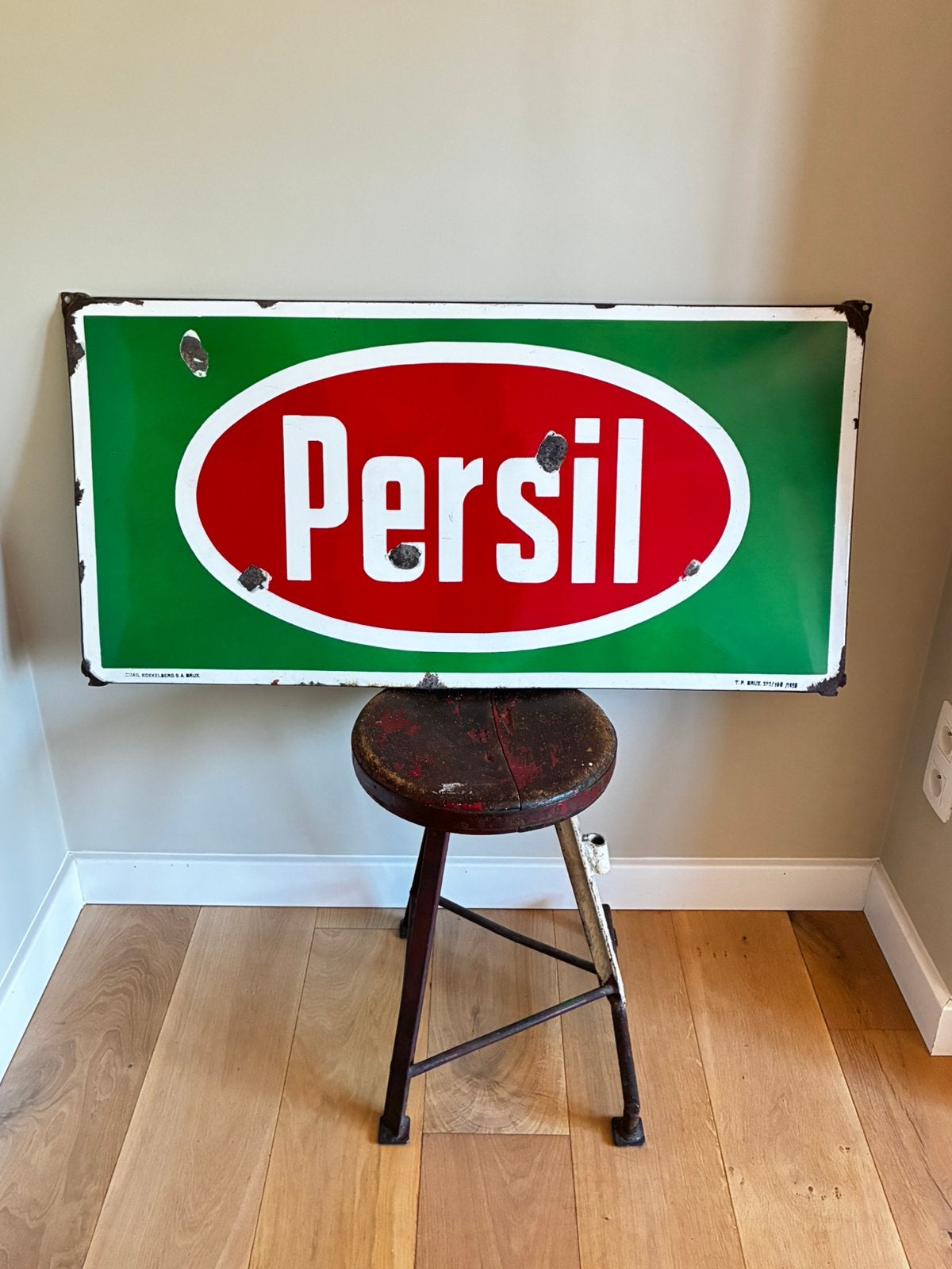 Groot Emaille Bord - Persil 1950, Ophalen, Gebruikt, Reclamebord