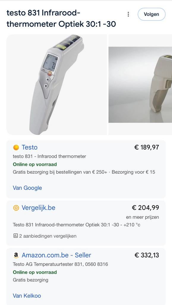 Testo 831 infrarood thermometer (pro), Ophalen of Verzenden