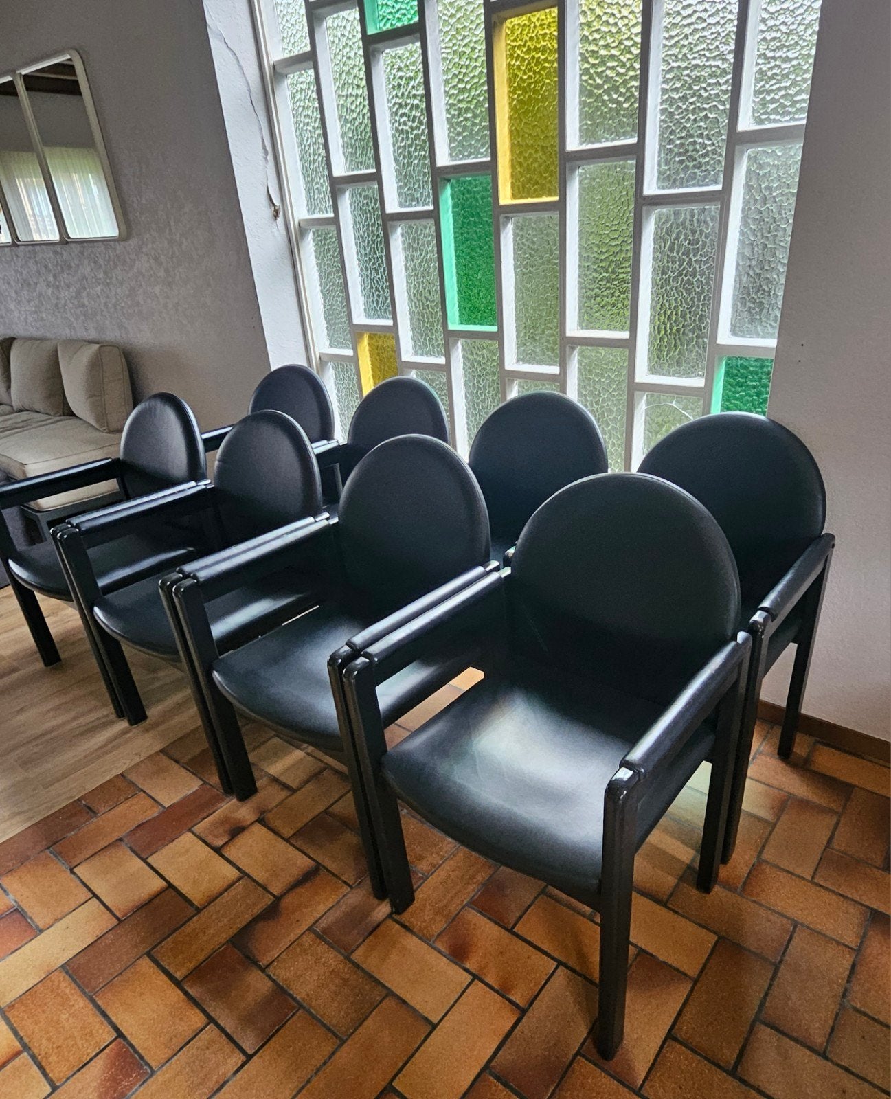 Set van 6 (+2) Bulo design stoelen – Zwart leder & Hout 80', Ophalen