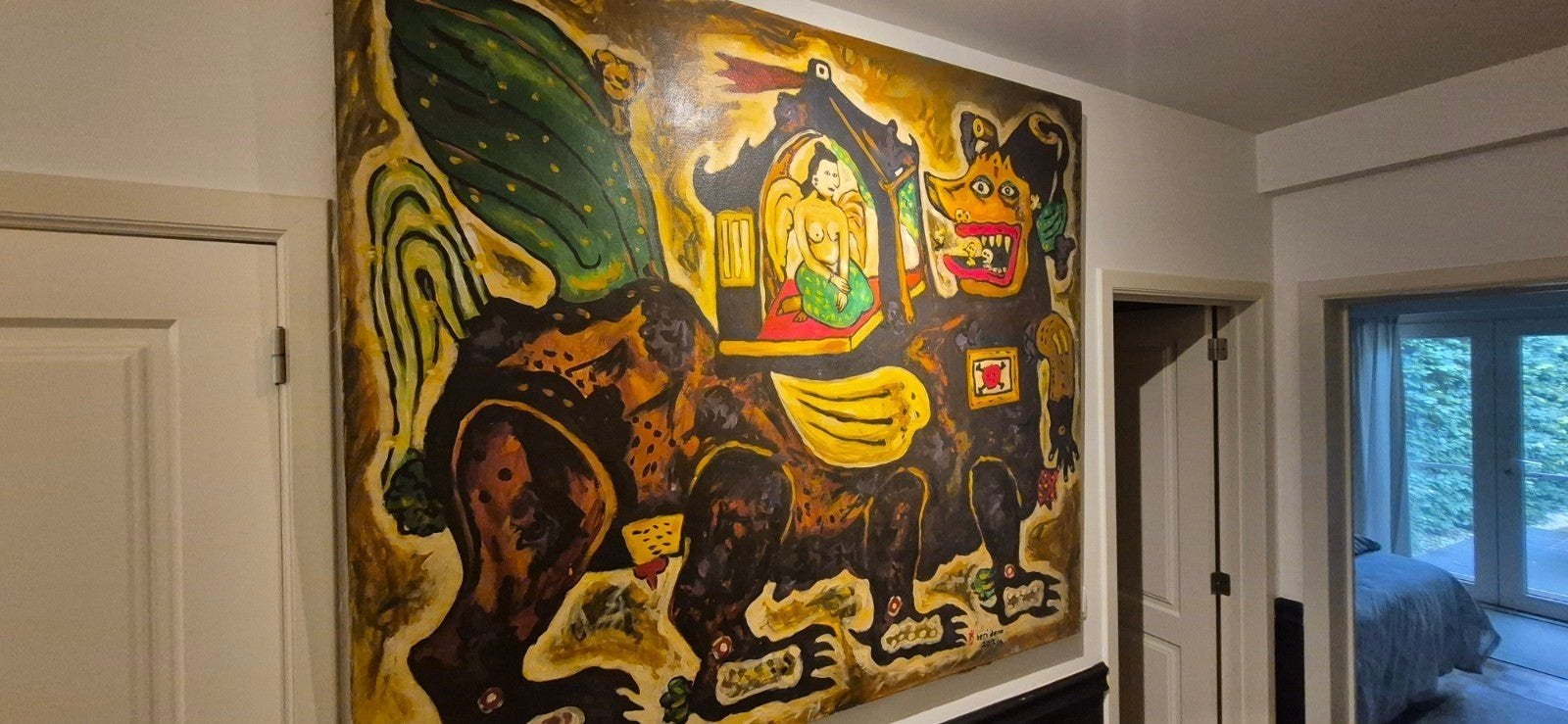 Heri Dono schilderij 2m20 x 1m60 moderne kunst Indonesië, Ophalen