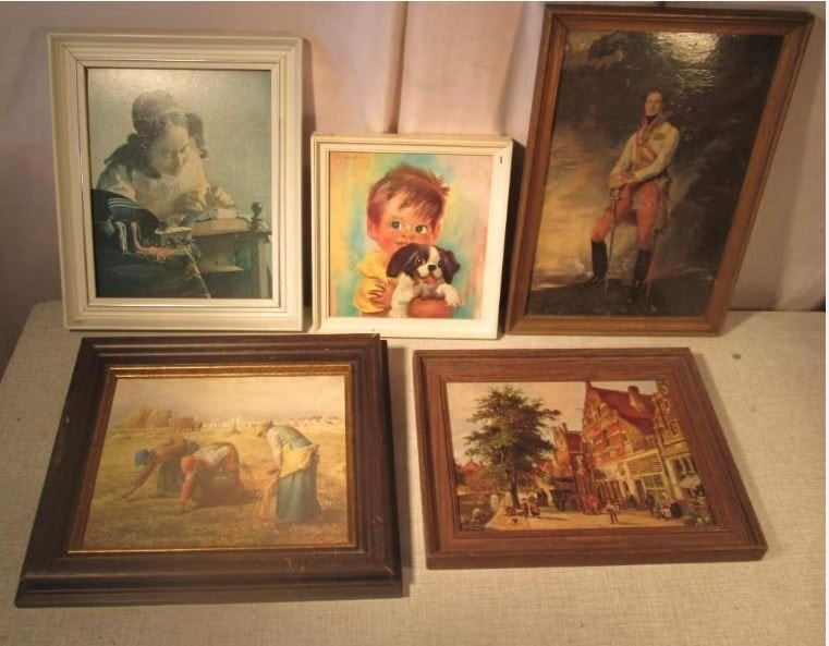 5 beaux cadres anciens en bois avec une impression, Enlèvement ou Envoi, Comme neuf, Bois, Avec image