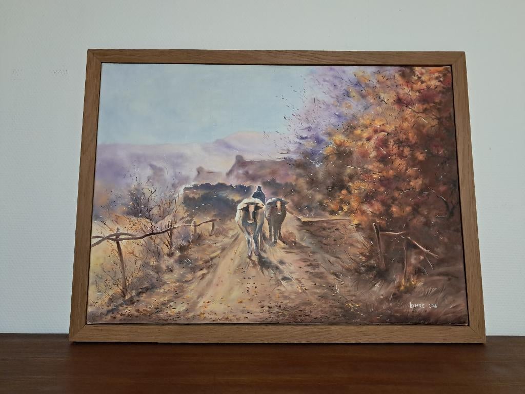 Canvas met koeien in de herfst, Ophalen, Zo goed als nieuw, Schilderij