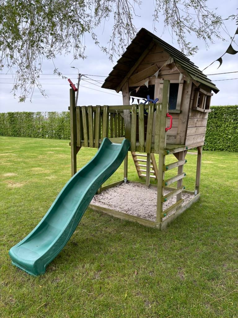 Houten speelhuisje, Kinderen en Baby's, Speelgoed | Buiten | Speeltoestellen, Ophalen, Gebruikt, Zandbak