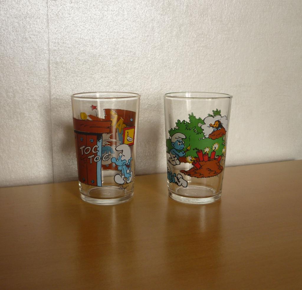 Lot vintage retro 2 drinkglazen Benedictin glas De Smurfen, Enlèvement ou Envoi