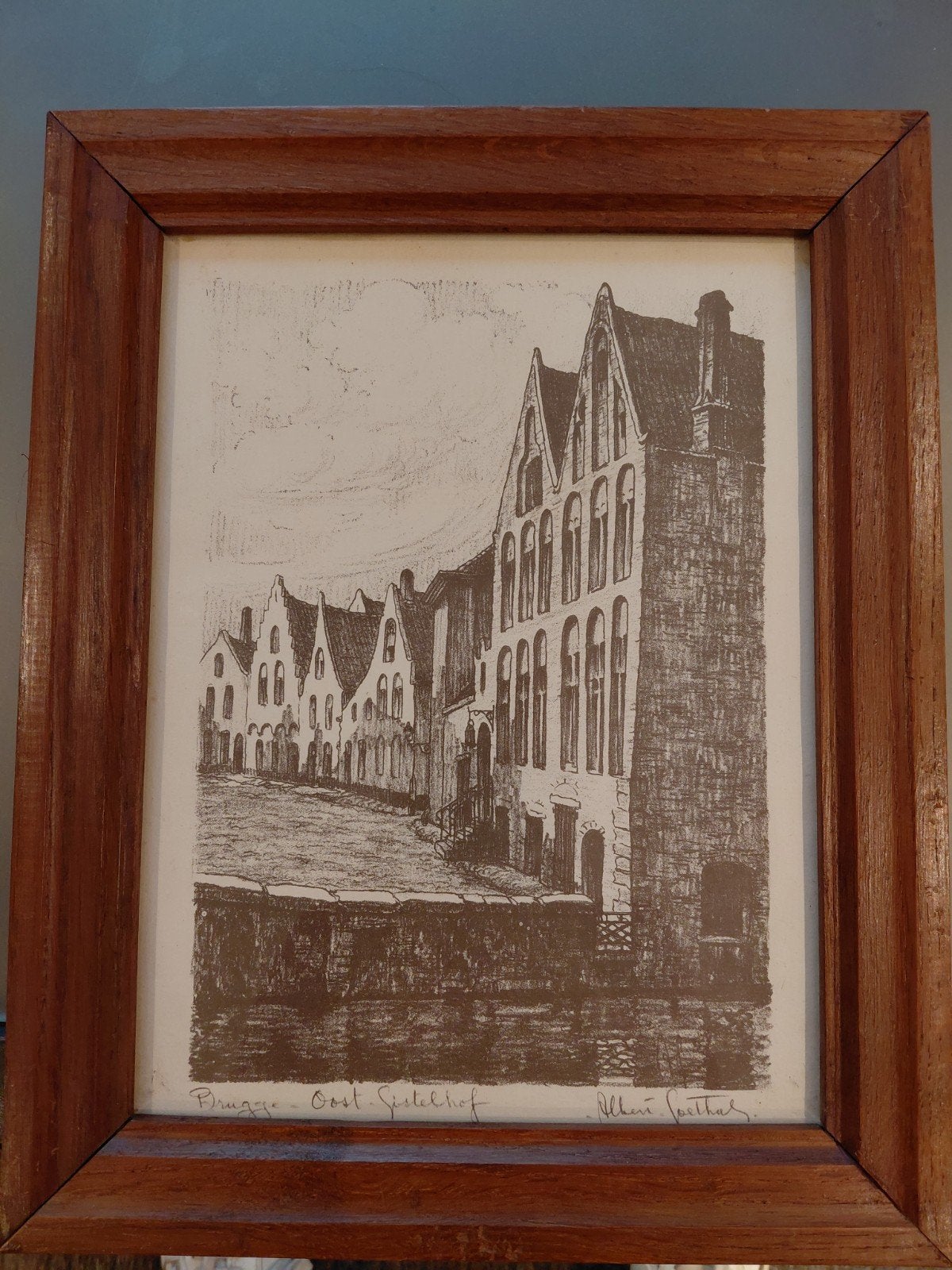 Litho Oost Gistelhof Brugge . Kunstenaar Albert Goethals ., 40 cm, Stadsgezicht, Ophalen of Verzenden, Gesigneerd