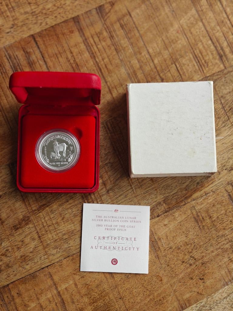2003 lunar series 1 year of the goat 1/2 oz proof, Ophalen of Verzenden, Zilver
