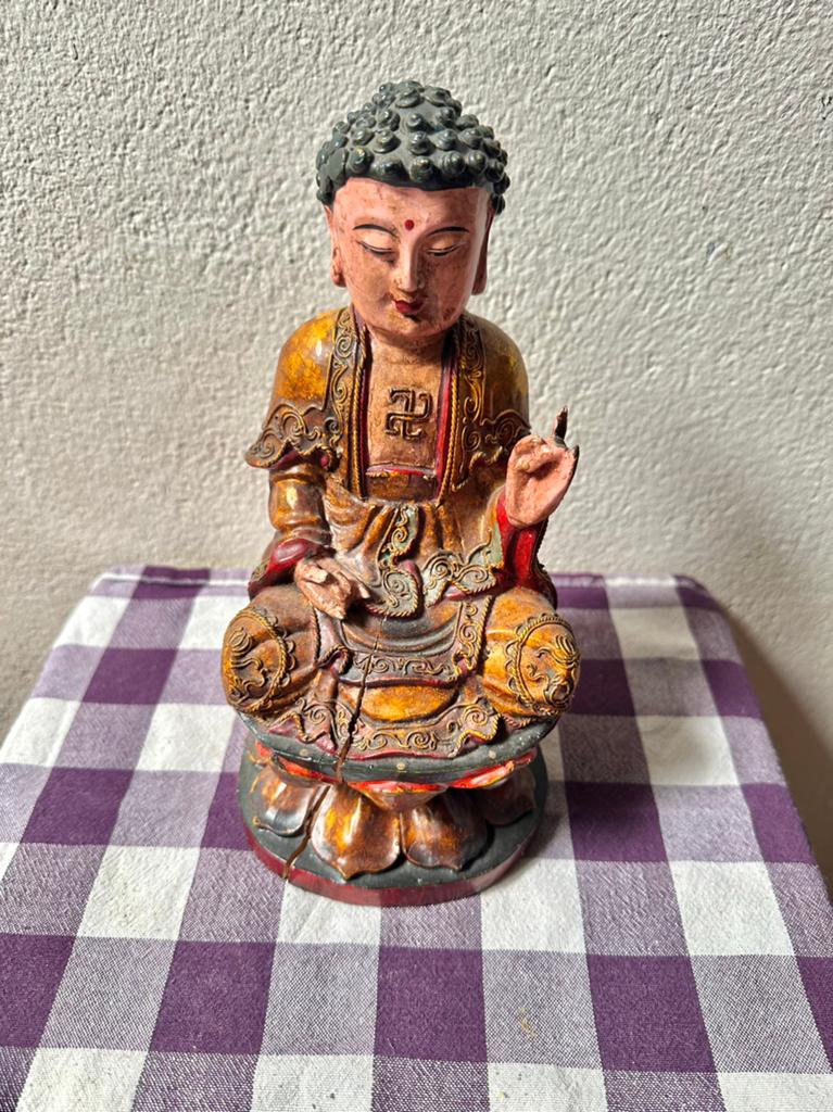 Antieke houten Boeddha 18/19e eeuw, Ophalen of Verzenden, Gebruikt