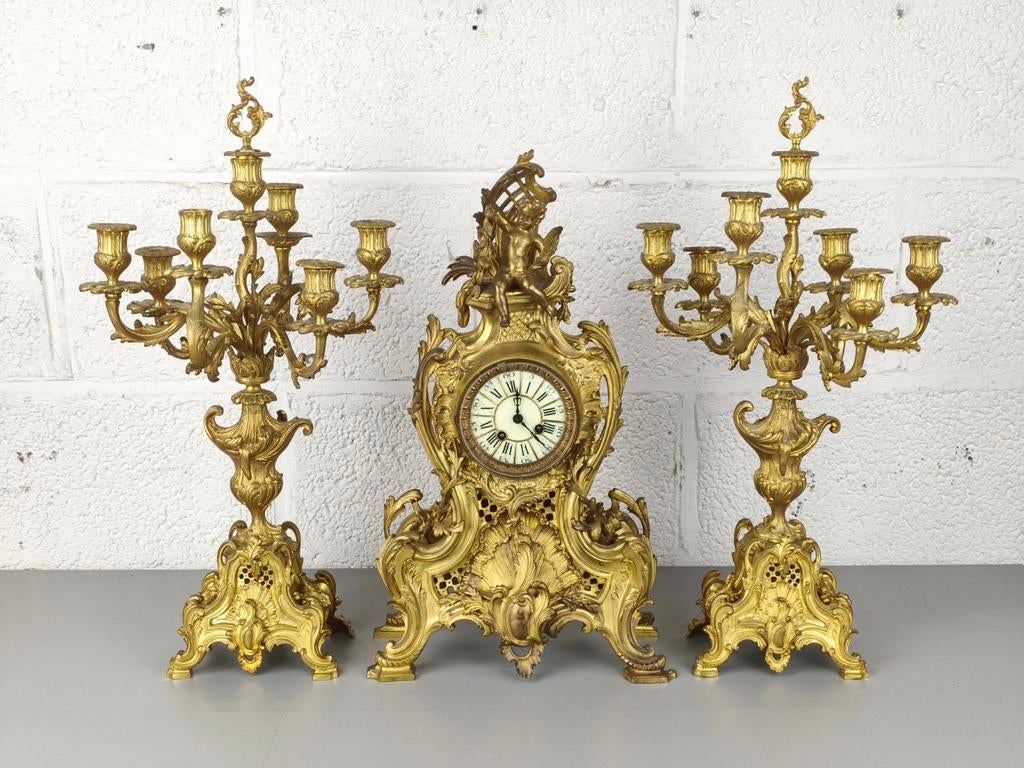 Verguld bronzen schouwgarnituur, Antiek en Kunst, Ophalen