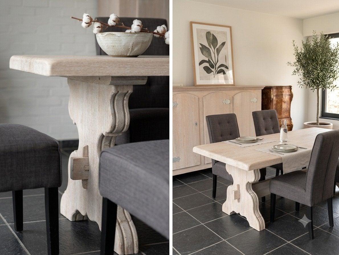 Eiken kloostertafel, landelijke stijl, Huis en Inrichting, Tafels | Eettafels, Ophalen, Gebruikt, Eikenhout, 200 cm of meer