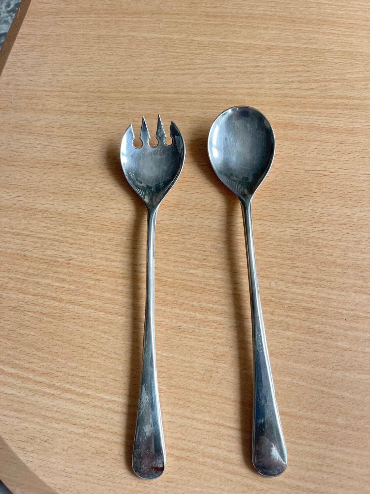 Couverts à salade en métal argenté , Italie des années 70/80, Antiquités & Art, Enlèvement ou Envoi