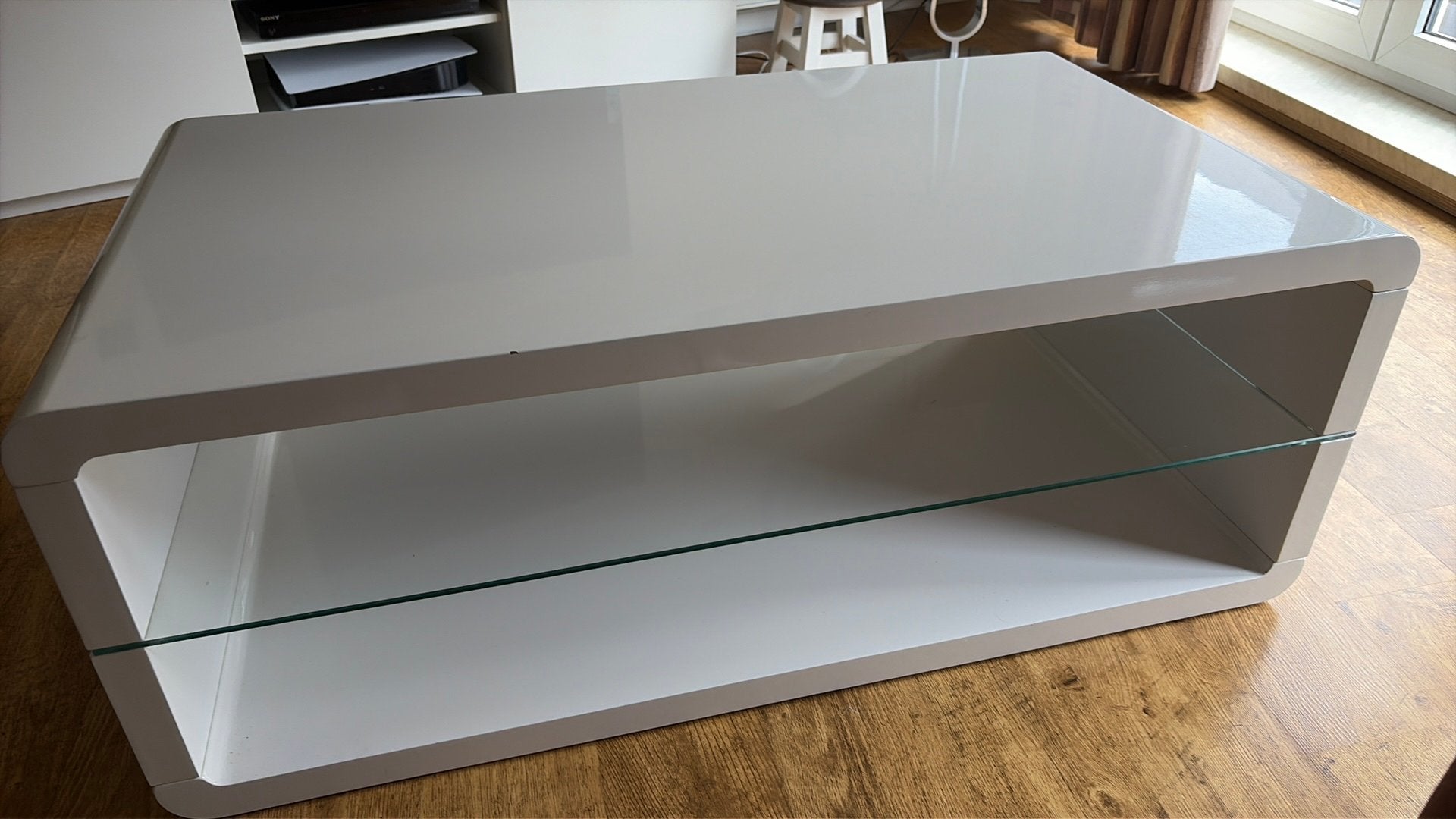Salontafel hoogglans wit met glas, Ophalen, Glas