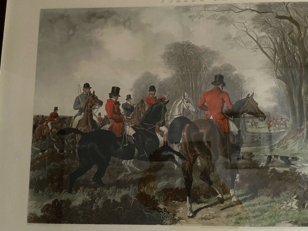 GRANDE GRAVURE ANGLAISE  ENCADREE - CHASSE A COURRE, Enlèvement