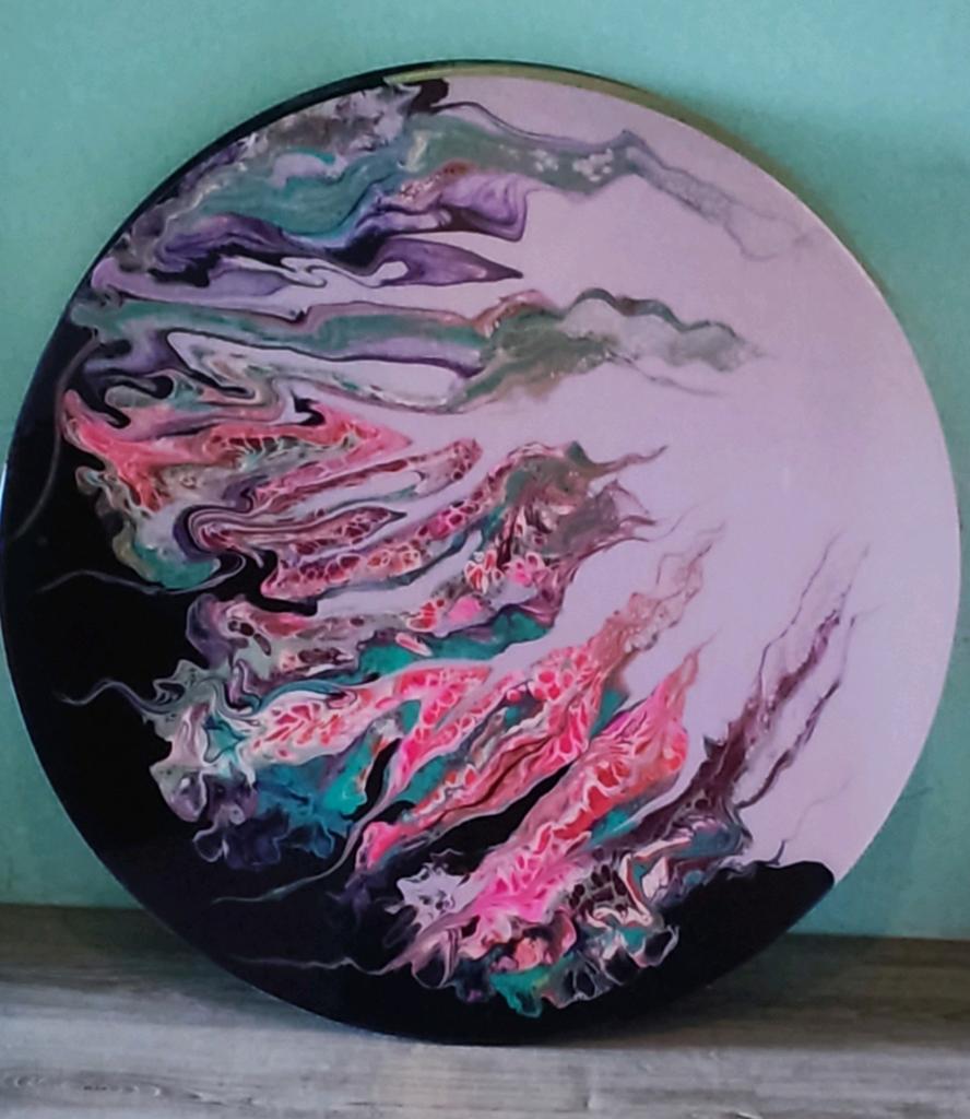 Mooi paars/lila/roze rond kunstobject 90cm, Enlèvement