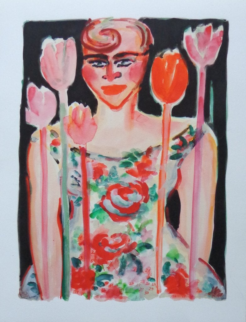 ELVIRA BACH / FLEURIGE DAME / KLEURGICLEE / 40x31cm, Édition limitée, Enlèvement ou Envoi, Portraits et figures, Giclée