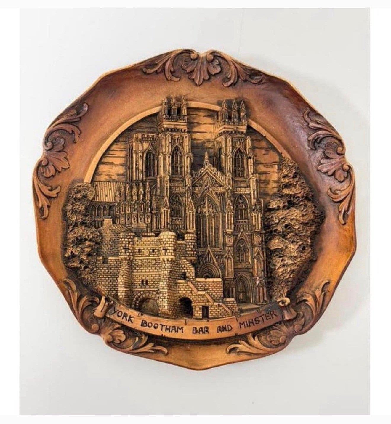 Antiek vintage houten wandbord 3D York Bootham Bar & Minster, Antiek en Kunst, Ophalen of Verzenden