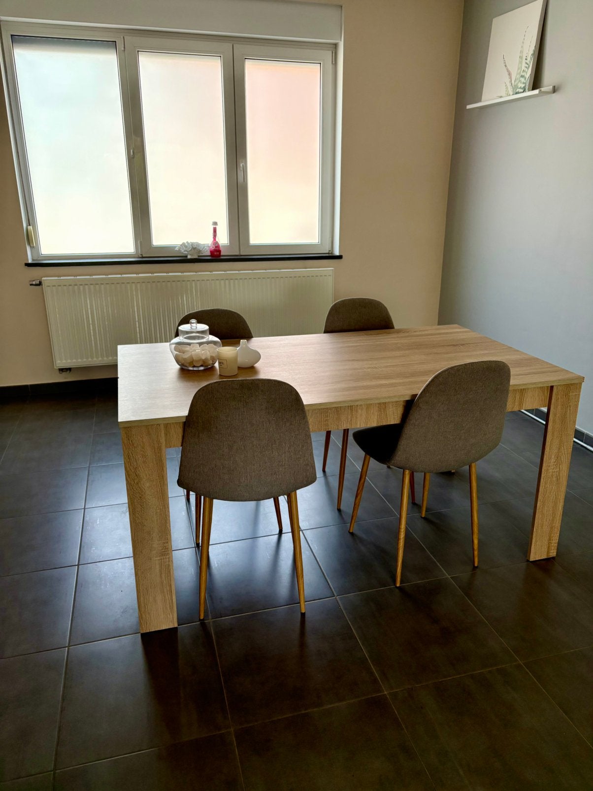 Table et 4 chaises  en tissu grises, Maison & Meubles, Enlèvement, Comme neuf