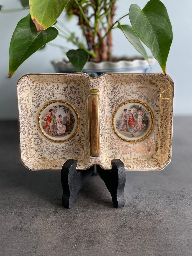 Plat double en porcelaine vintage avec poignée, Enlèvement
