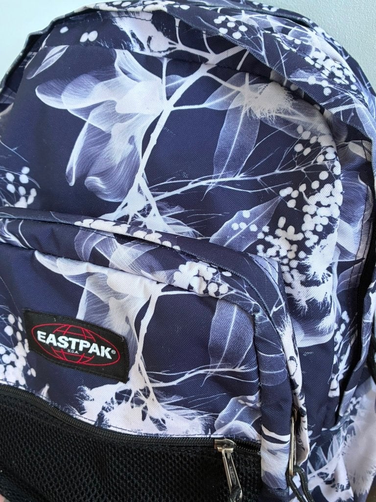 Eastpak donkerblauw wit Pinnacle, Handtassen en Accessoires, Tassen | Rugtassen, 25 tot 40 cm, Zo goed als nieuw, Waterdicht, Eastpak