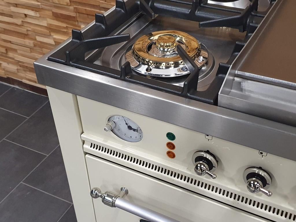 🔥Luxe Boretti Fornuis 90cm crème + rvs Frytop 1 grote oven, Ophalen, 60 cm of meer, Zo goed als nieuw, Gas
