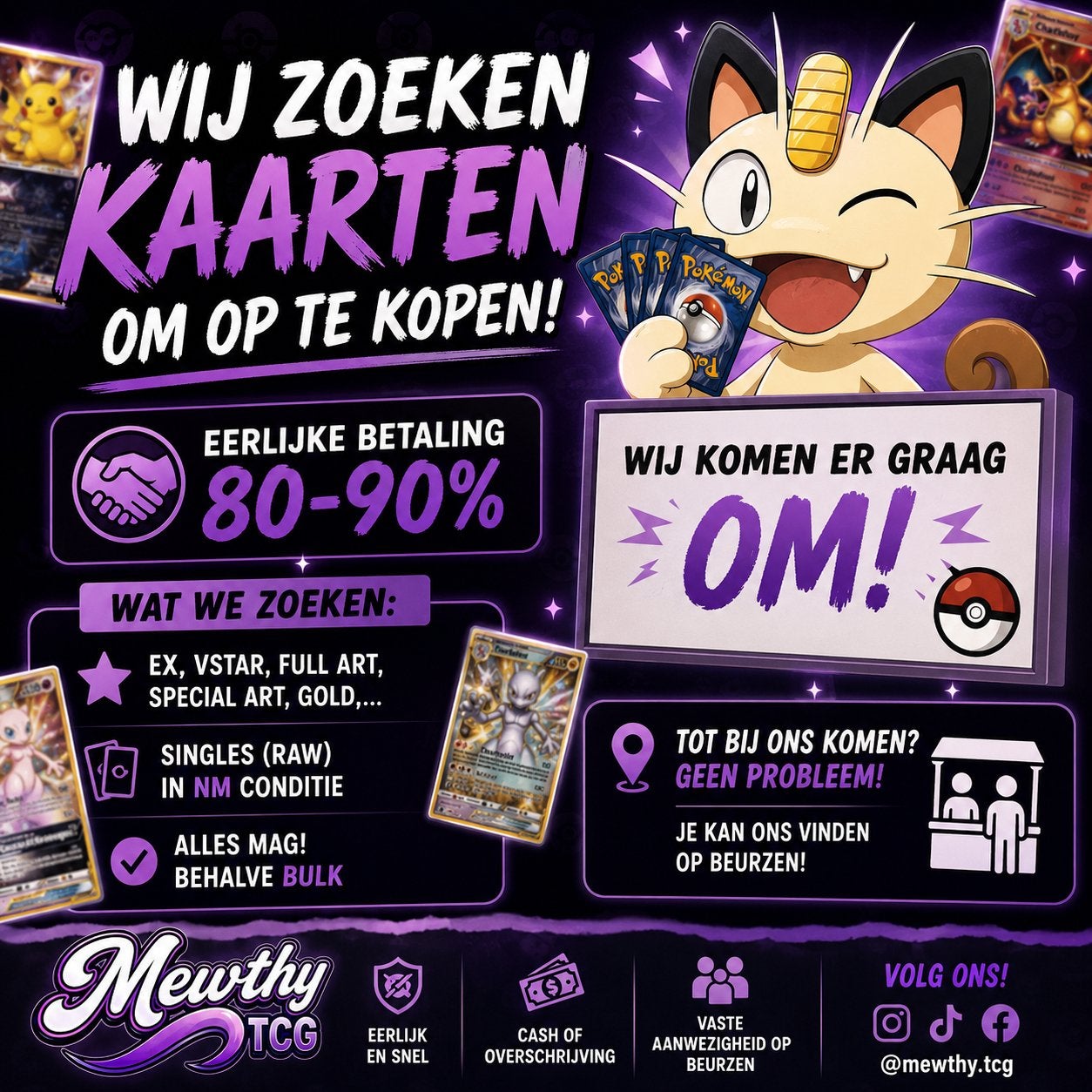 Wij zoeken Pokémon kaarten om op te kopen!, Ophalen of Verzenden