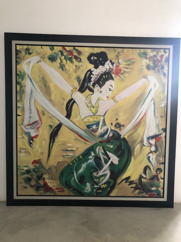 Origineel Schilderij van Nyoman Gunarsa, Ophalen of Verzenden, Gesigneerd, Textiel, Figuren