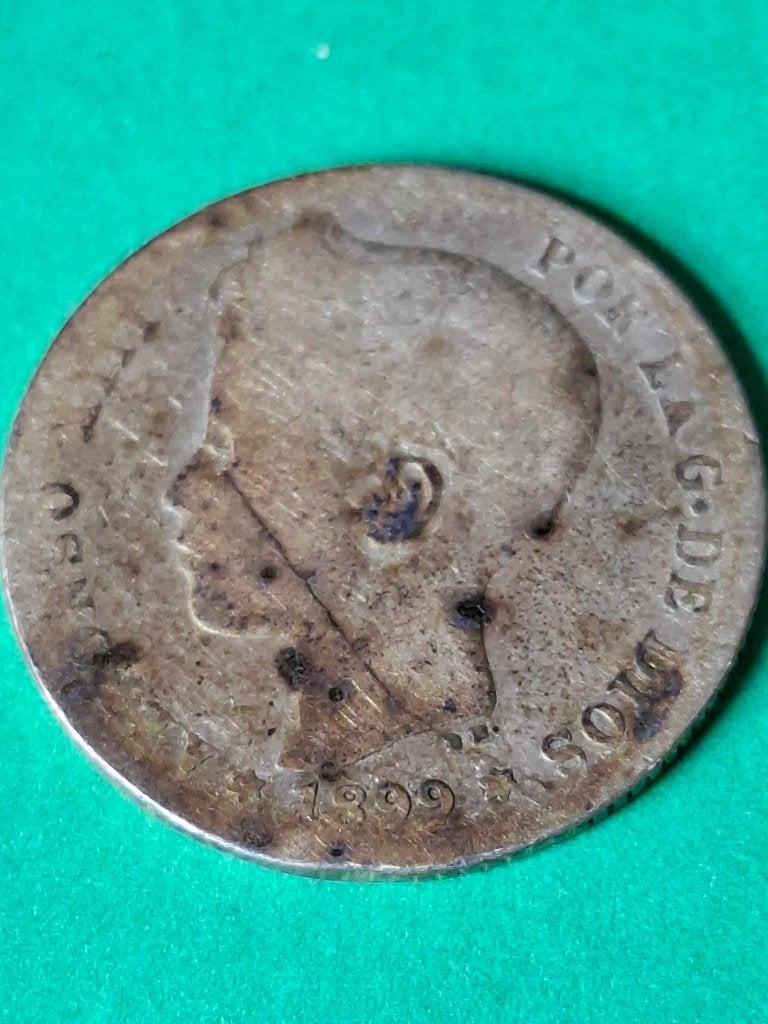 1899 Spanje 1 peseta in zilver Alfonso XIII, Postzegels en Munten, Verzenden, Overige landen, Losse munt, Zilver