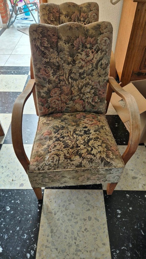 Set van 2 Vintage Art Deco / Jaren '30 Fauteuils, Maison & Meubles, Fauteuils, Enlèvement, Utilisé, Bois, Art Deco