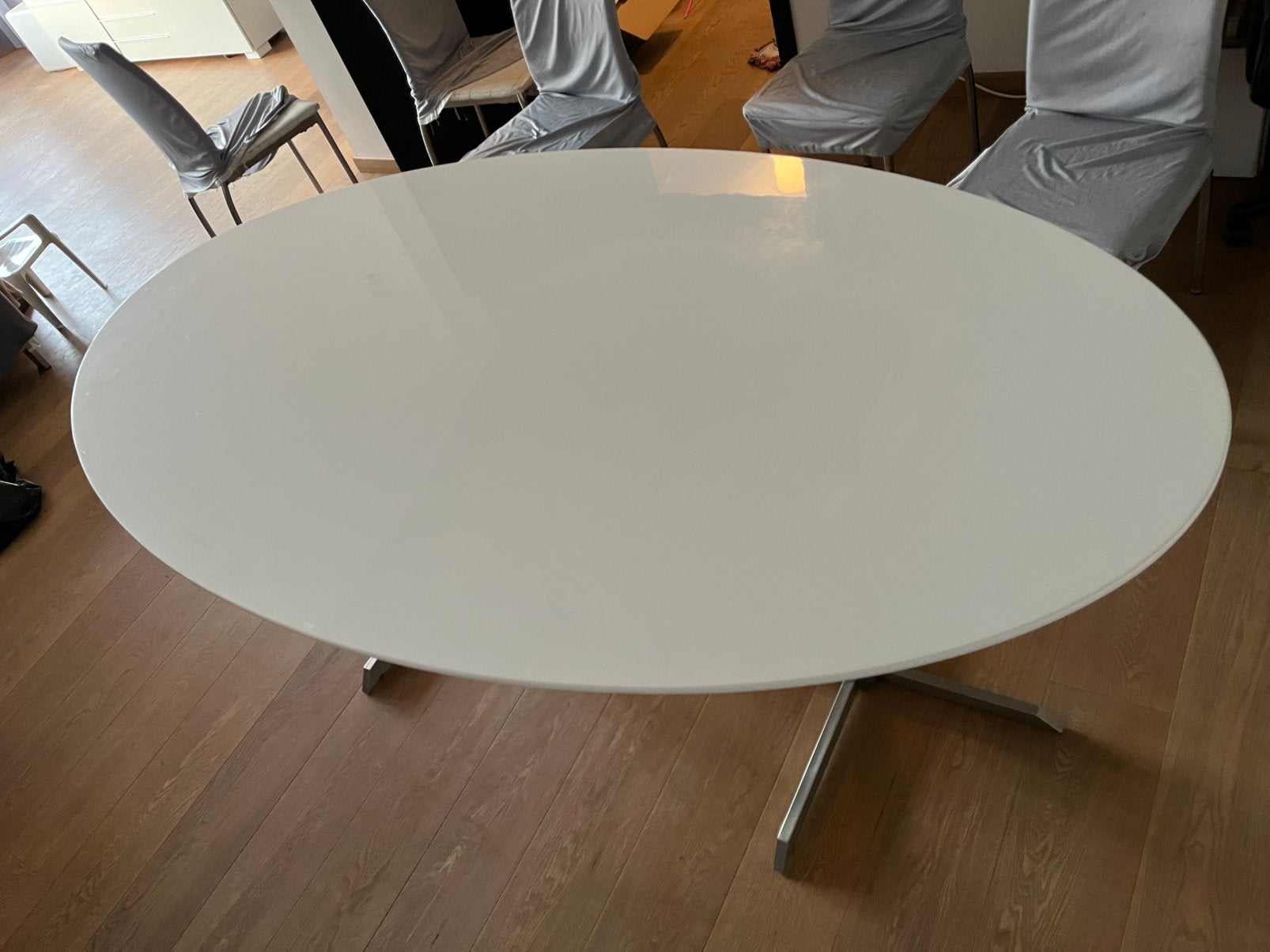 Table à manger ovale avec table de salon blanche brillante, Enlèvement, Comme neuf