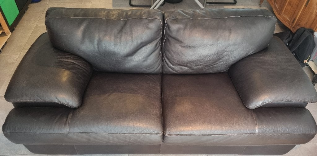 Canapé 2 places en CUIR couleur marron L200xl80xH93, Maison & Meubles, 75 à 100 cm, Intemporel, Moins de 150 cm, Banc droit