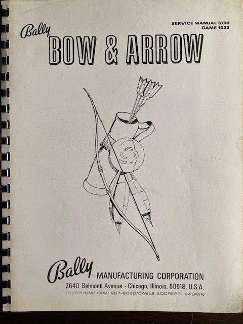 BALLY BOW & ARROW SERVICE MANUAL, Collections, Machines | Flipper (jeu), Enlèvement ou Envoi, Comme neuf, Flipper (jeu), Bally