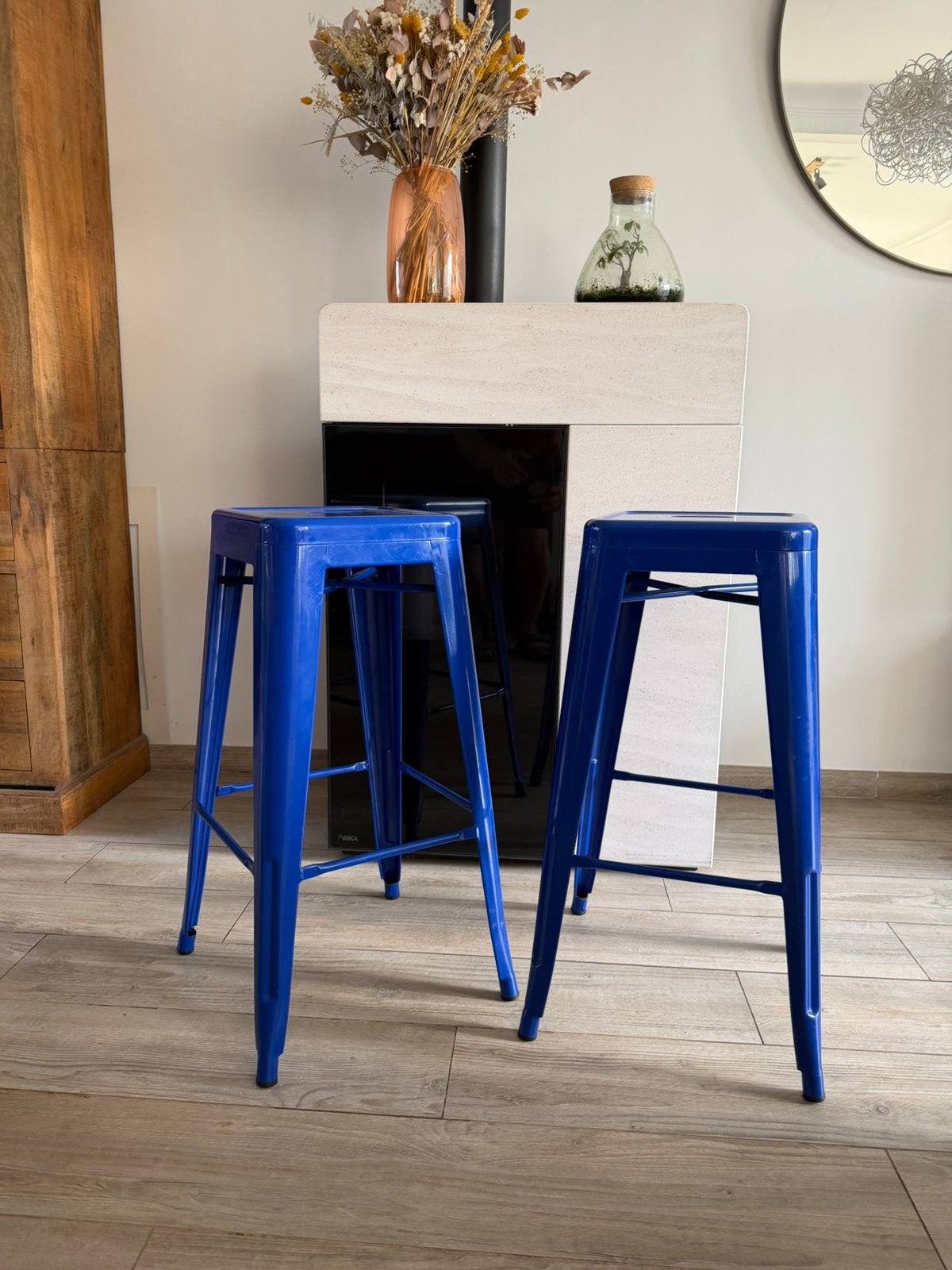 Lot de 7 Tabourets type tolix hauteur 75, Maison & Meubles, Avec repose-pieds, Enlèvement, Utilisé, Métal