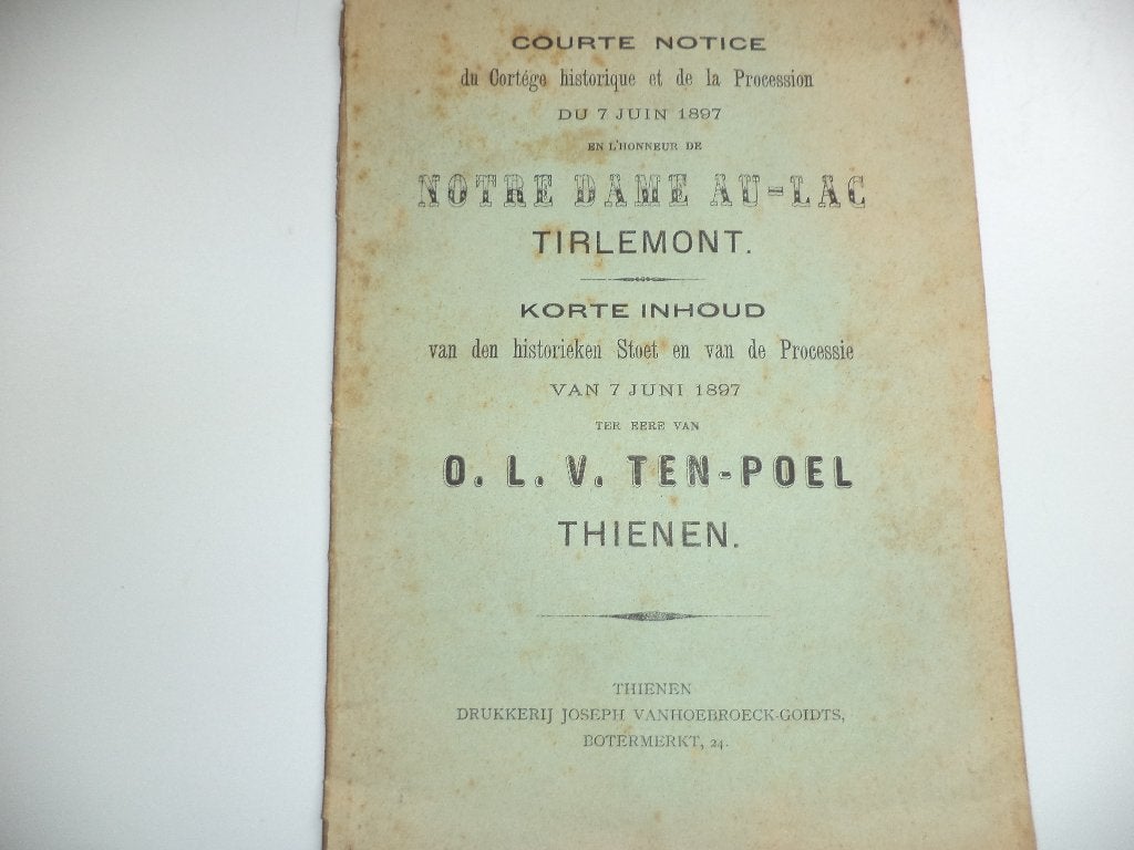 1897 livret programme TIENEN procession cortège OLV ten POEL, Livres, Enlèvement ou Envoi