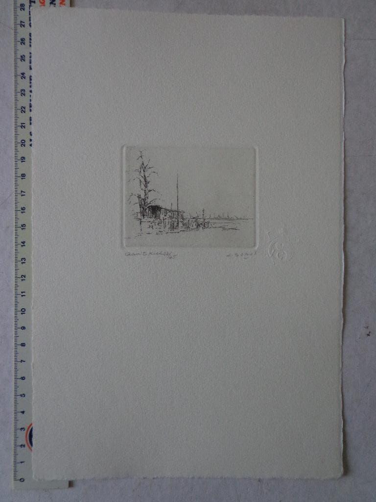 Verfijnde ets Jaak Gorus "Aan 't Kiel", Antiek en Kunst, Ophalen of Verzenden, Gesigneerd, Landschap, 1950 - 1999