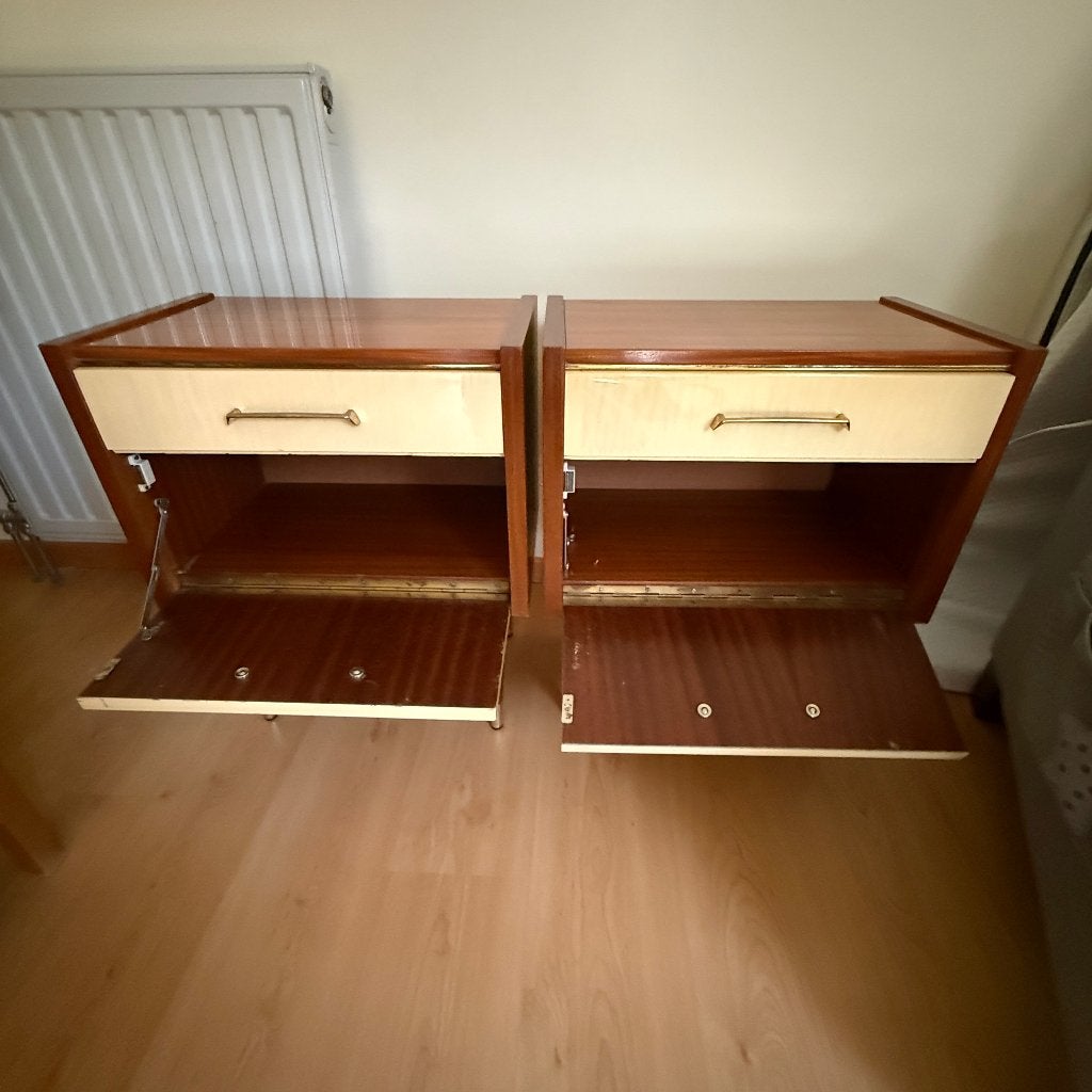 Set 2 vintage nachtkastjes Mid-Century Modern, Ophalen, Gebruikt