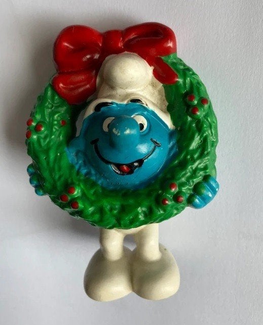 Smurf met kerstkrans, Verzamelen, Ophalen of Verzenden, Gebruikt, Overige Smurfen, Poppetje, Figuurtje of Knuffel