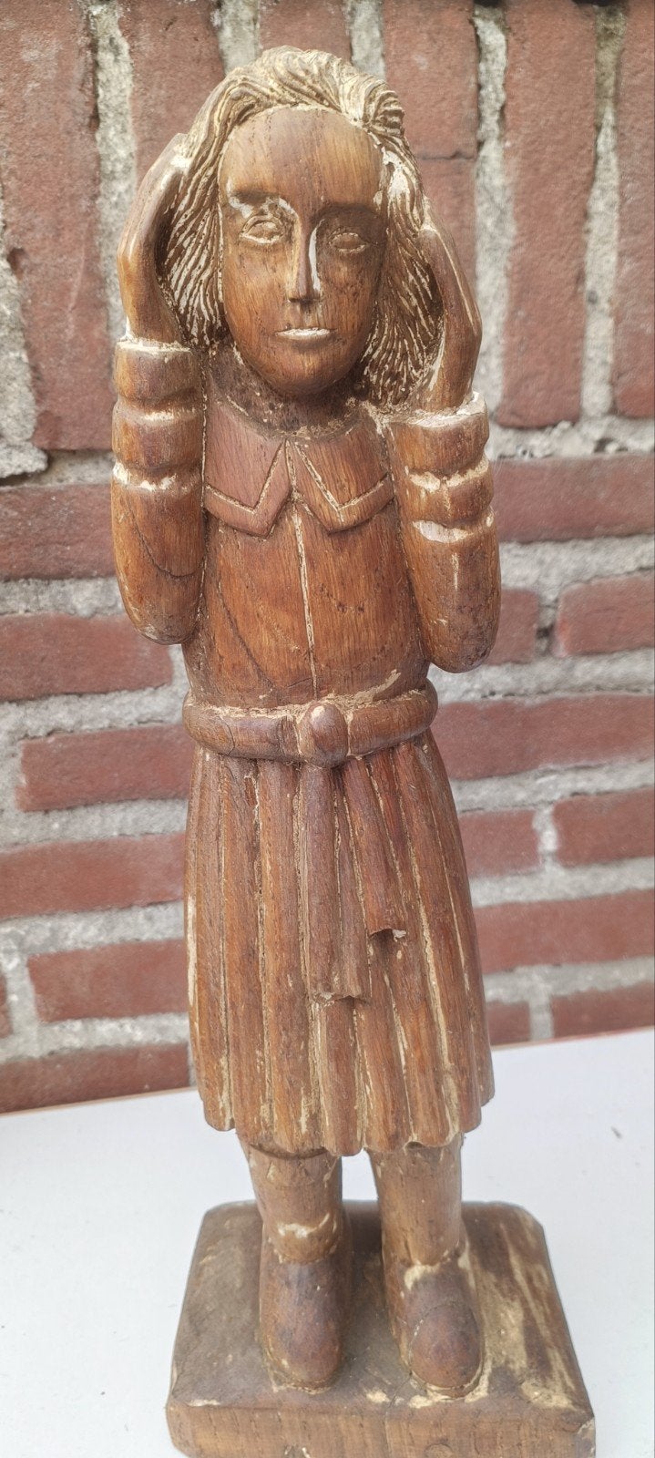 antiek hout beeld resten oude polychrome, Antiek en Kunst, Kunst | Beelden en Houtsnijwerken, Beeld, Ophalen of Verzenden