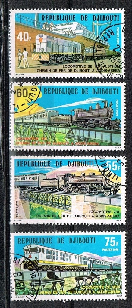 Timbres de Djibouti - K 6128 - trains, Timbres & Monnaies, Timbres | Afrique, Envoi, Autres pays, Affranchi