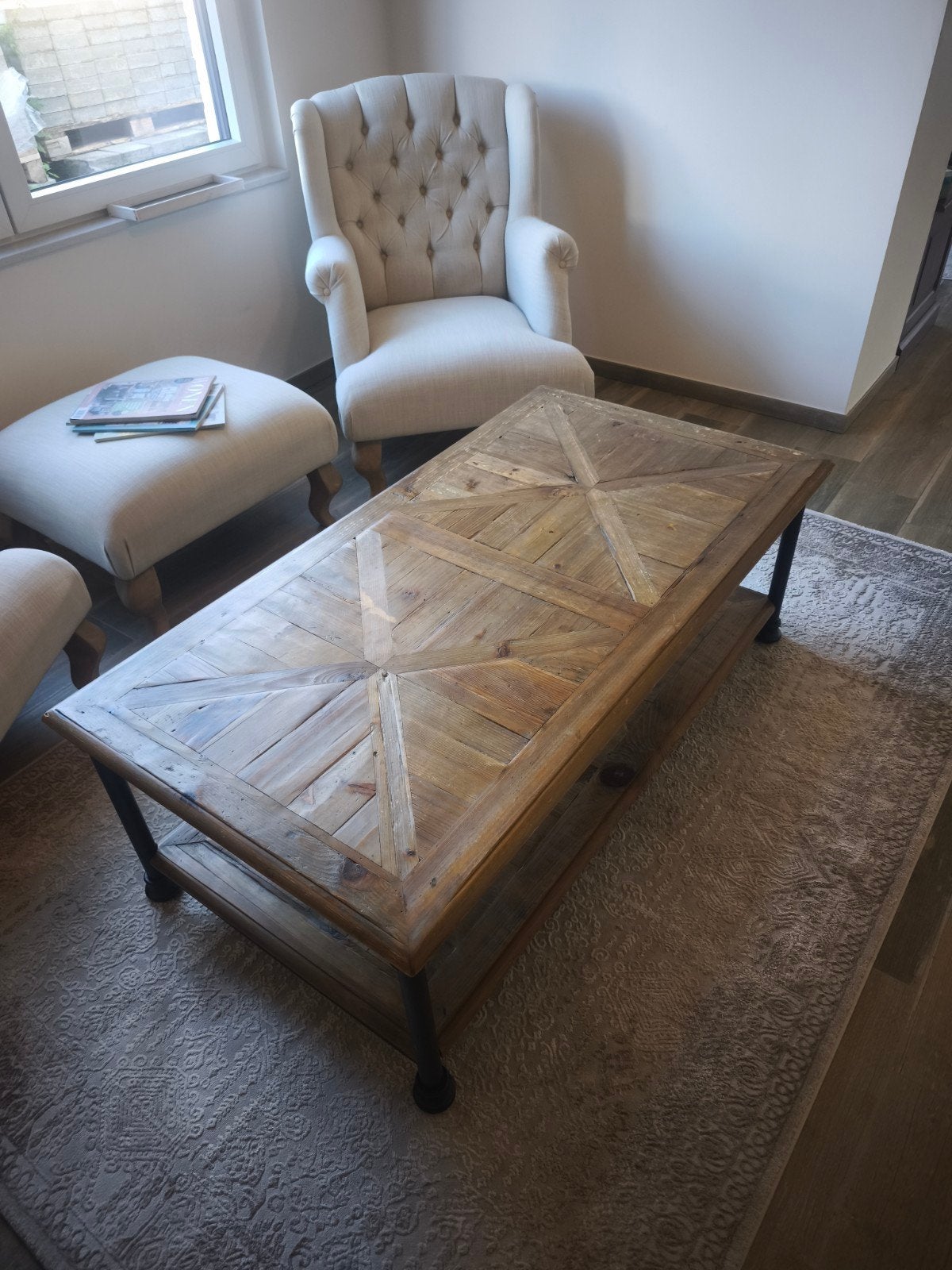 Prachtige landelijke salontafel – hout & staal, Huis en Inrichting, Ophalen