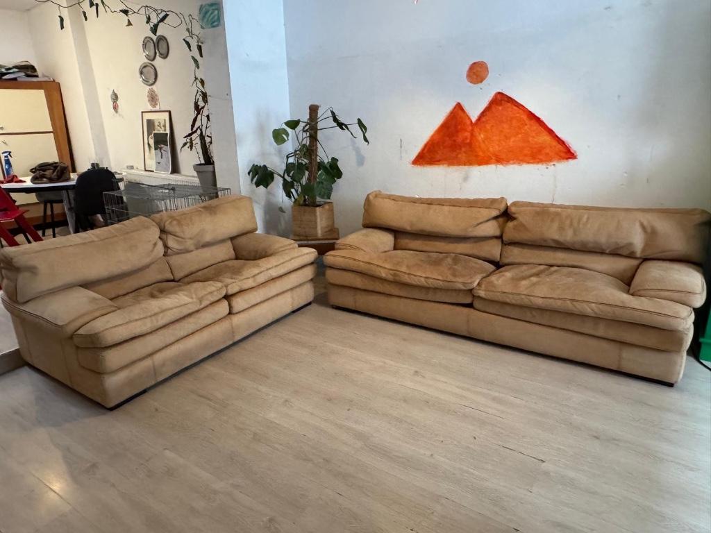 Nubuck salon (2 en 3zit), Huis en Inrichting, Ophalen, Gebruikt, Rechte bank, Leer