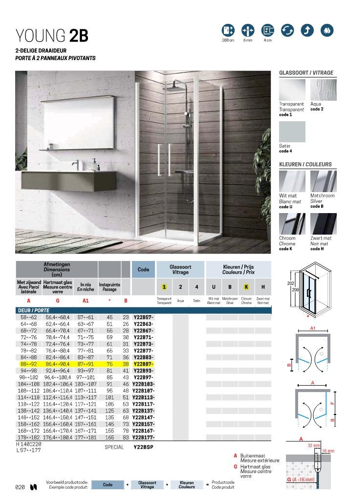 Porte de douche Novellini Young 2B, Bricolage & Construction, Enlèvement, Neuf, Chrome, Douche