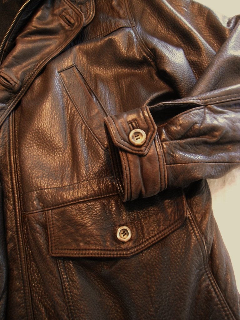 Yves Saint Laurent. Leren jas., Ophalen, Gedragen, Maat 52/54 (L), Bruin