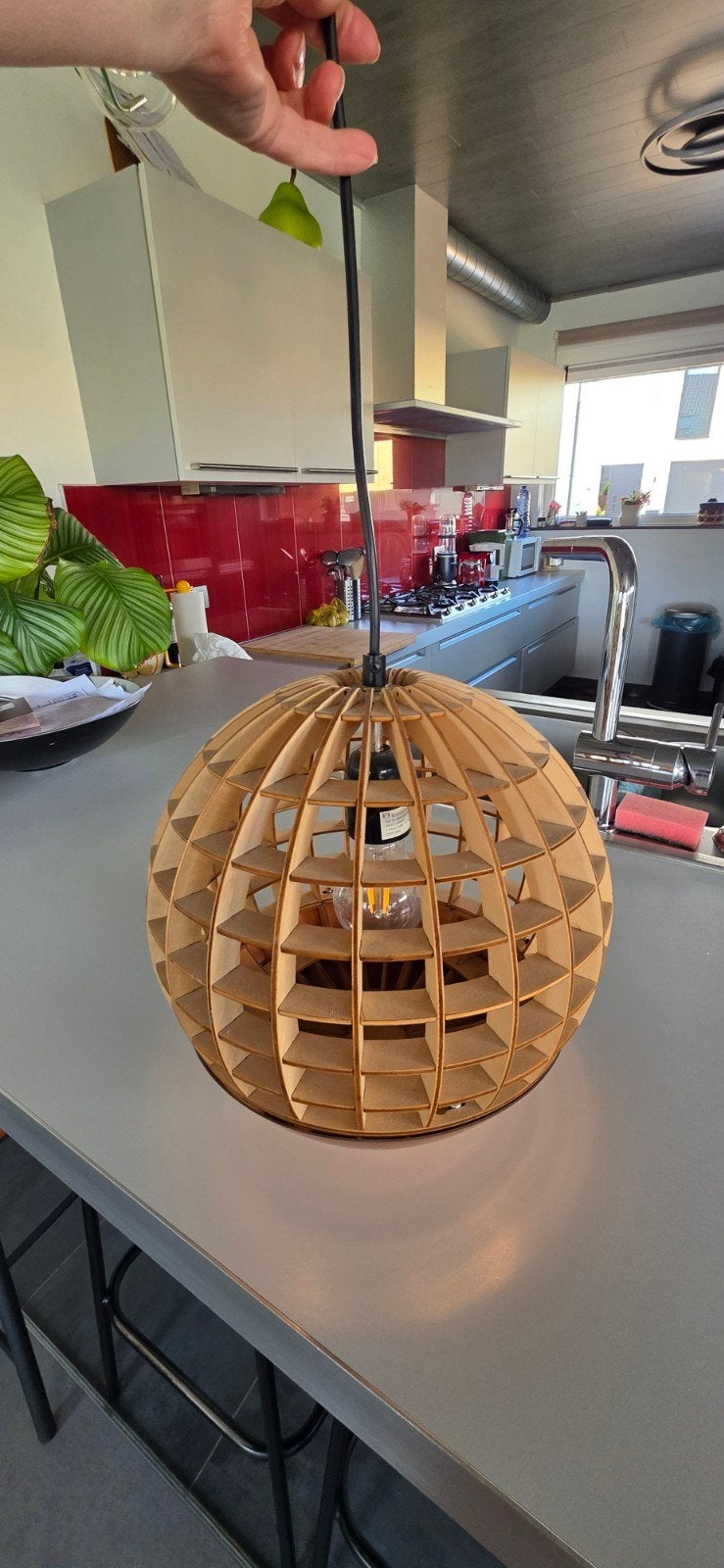 Hanglamp, Ophalen, Gebruikt, Hout, E27 (groot)