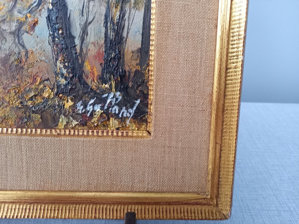 Vue sur la forêt par Agnes Galland. Signé et daté 1989, Antiquités & Art, Enlèvement ou Envoi, Peinture à l'huile, Paysage, Toile