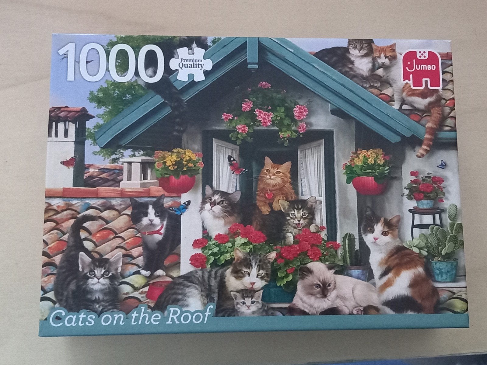 Puzzle Jumbo 1000 pièces - Des chats sur le toit, Enlèvement ou Envoi, 500 à 1500 pièces, Utilisé, Puzzle