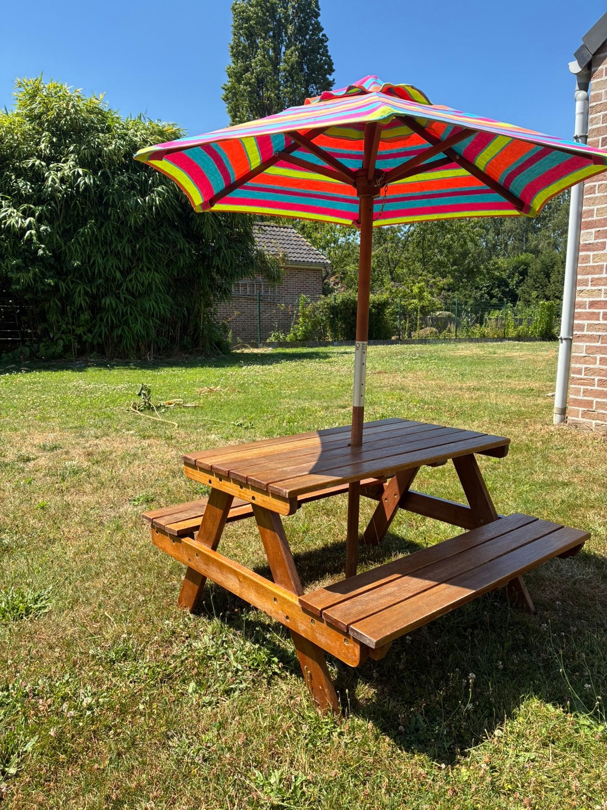 Table de pique-nique pour enfants avec parasol, Jardin & Terrasse, Enlèvement, Utilisé, Rectangulaire, Bois