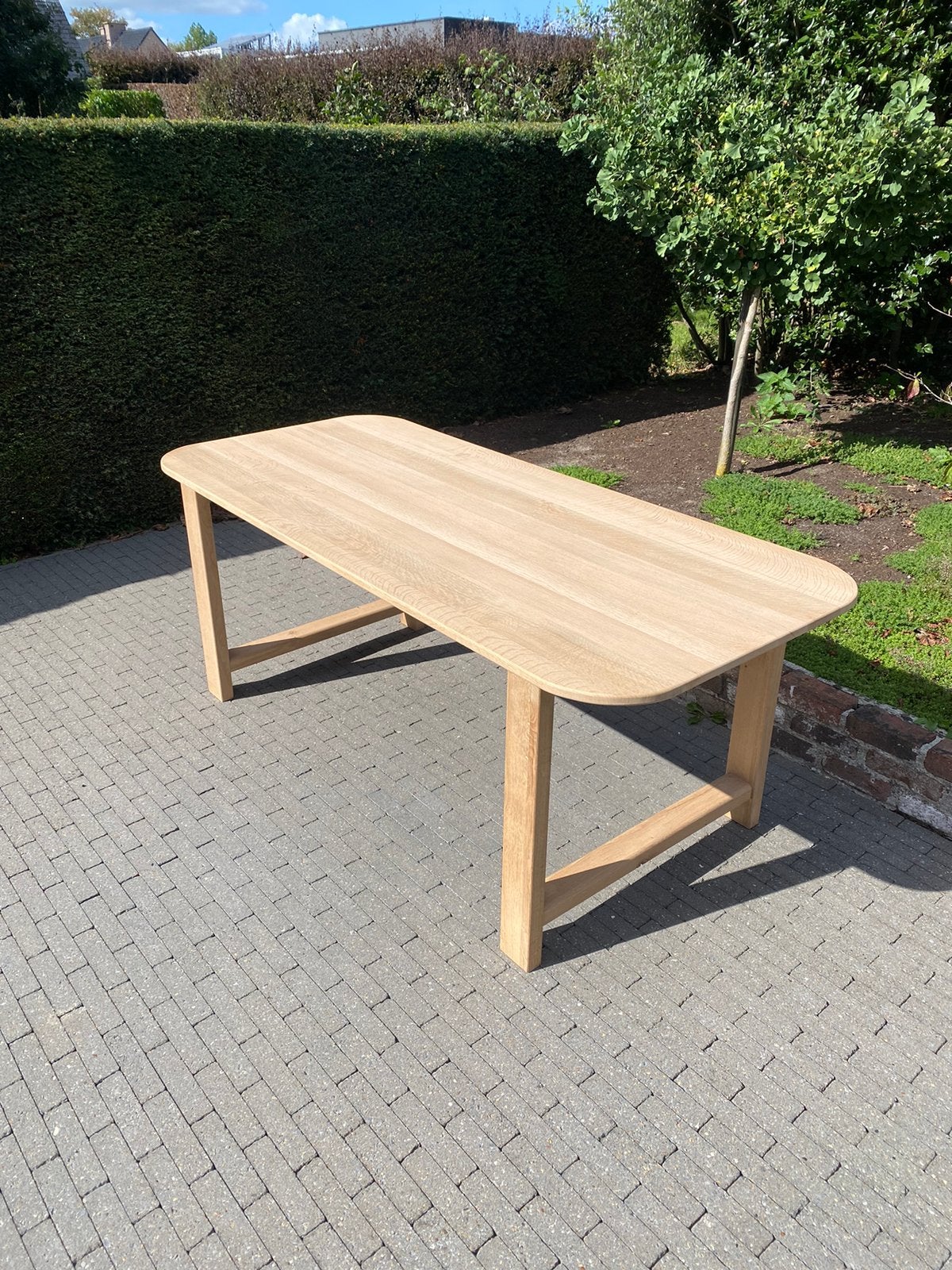 Eiken eettafel of bureau 195 op 85 en 72 hoog, massief eik, Ophalen, Eikenhout, 50 tot 100 cm, Zo goed als nieuw