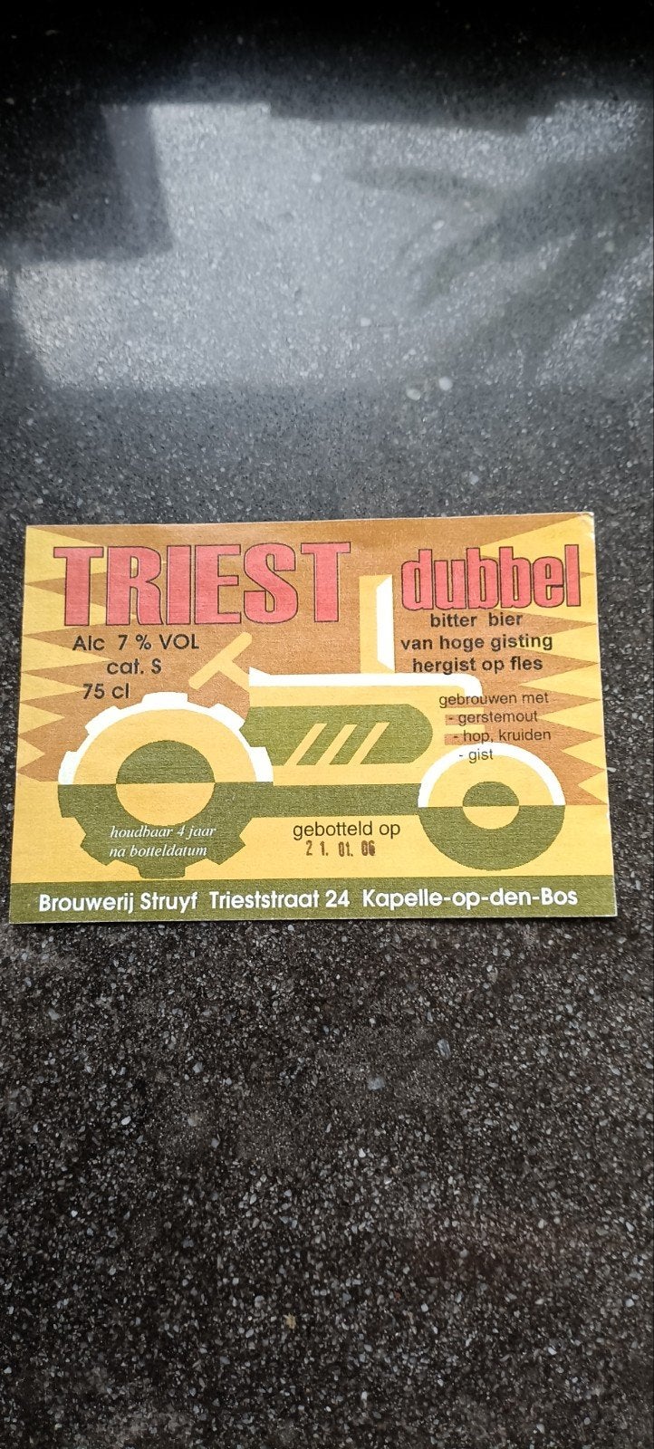 bieretiket triest dubbel br Struyf/ den triest  Kapelle od b, Verzamelen, Ophalen of Verzenden