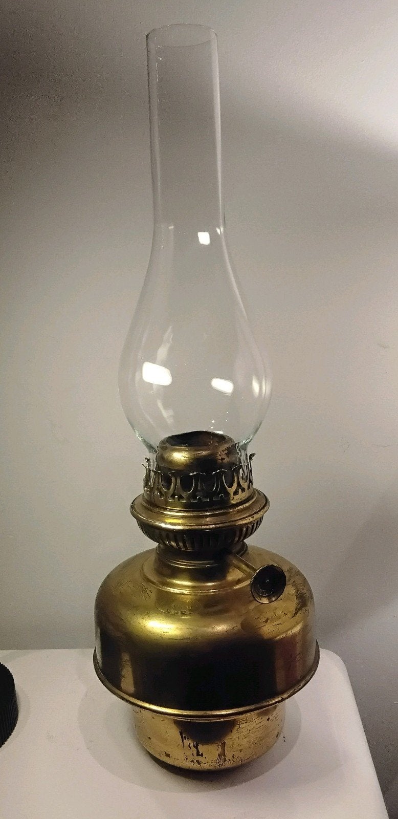 Antieke BelgischeL&B Breveté Olielamp 43cm Messing 1890-1920, Ophalen of Verzenden