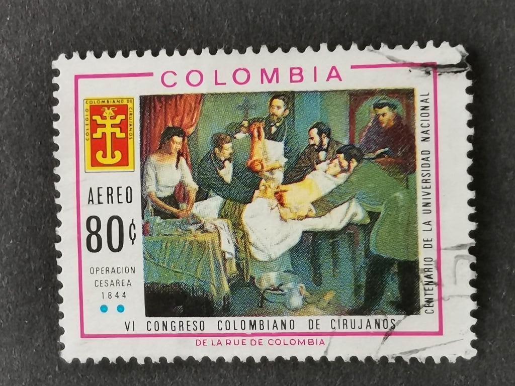 Colombia 1967 - Nationaal Congres Chirurgie, keizersnede, Postzegels en Munten, Postzegels | Amerika, Ophalen of Verzenden, Gestempeld