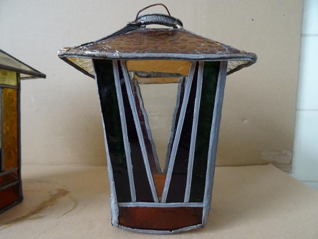 L'école d'Amsterdam lampe suspendues vitrail antique 23cm, Antiquités & Art, Antiquités | Éclairage, Enlèvement ou Envoi